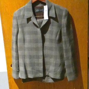 Vintage Linda Allard Ellen Tracy Skirt Suit Womens  Plaid Check Wool Blend